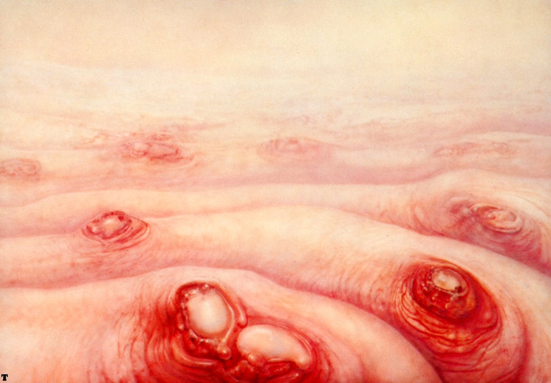 Illustration for article titled The Biological Horrors Of H.R. Giger's Fleshy Landscape Paintings